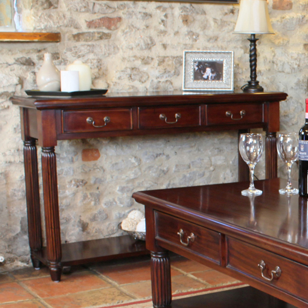 Baumhaus La Roque 3 Drawer Single Shelf Mahogany Console Table Image 4