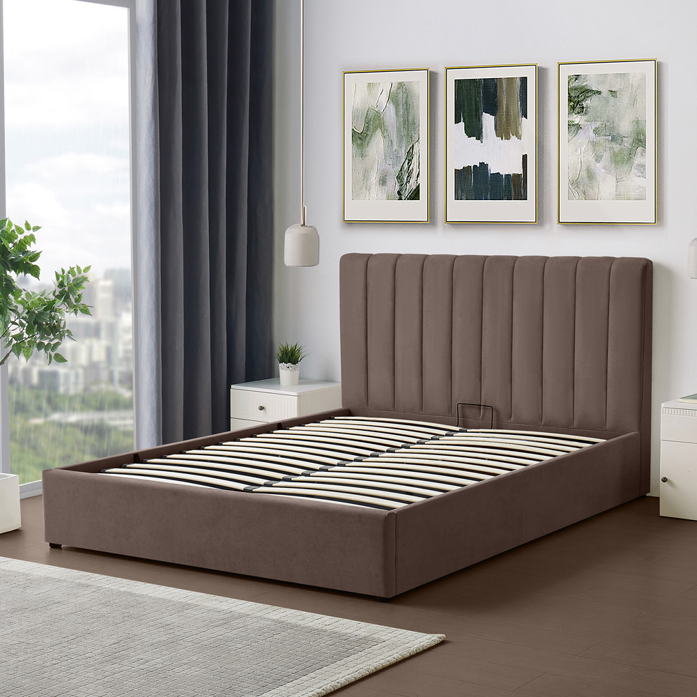 Artemis Home Evelynne King Size Dark Brown Linen Upholstered Ottoman Bed Image 3