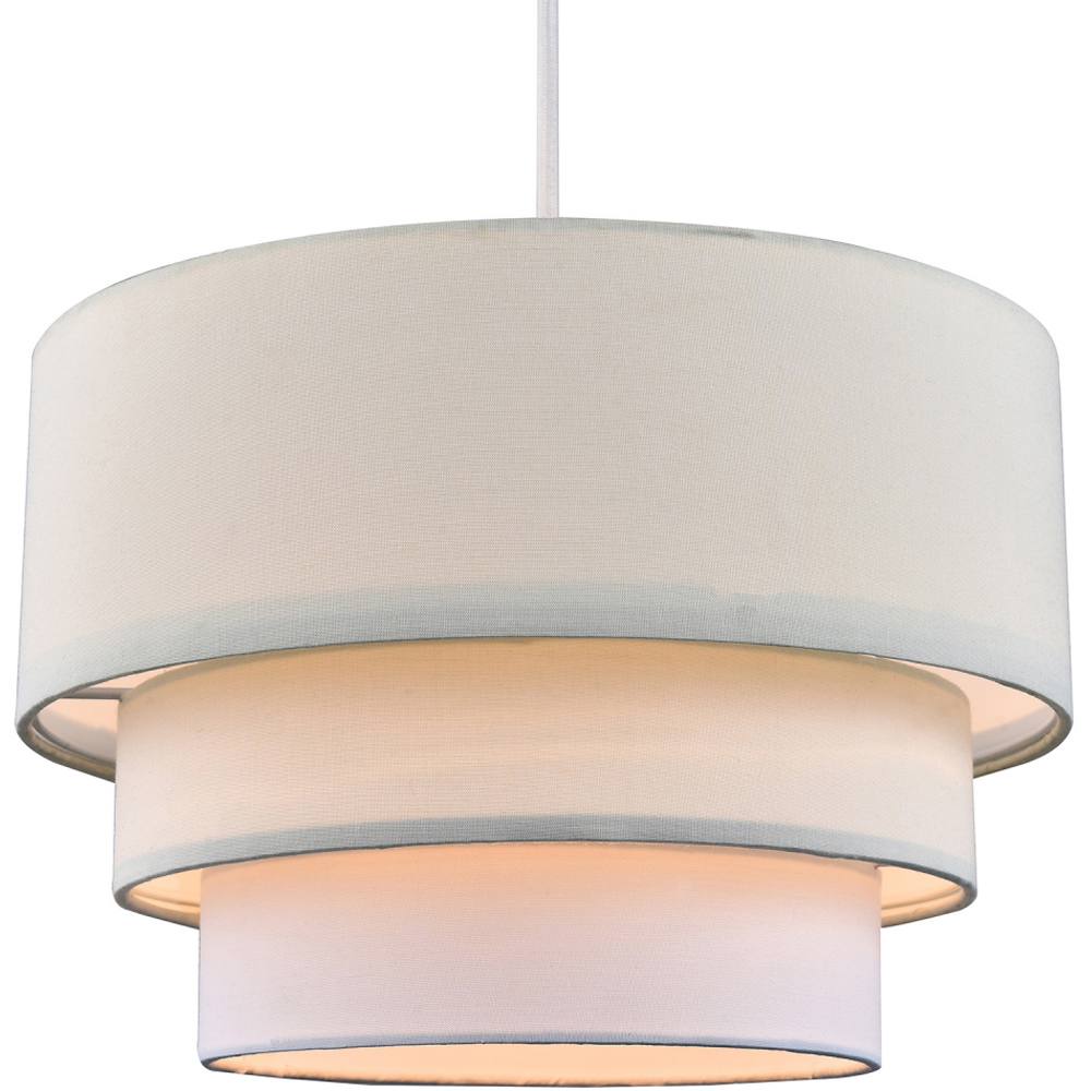 Happy Homewares 3 Tier Round Cream and White Cotton Fabric Pendant Shade Image 2