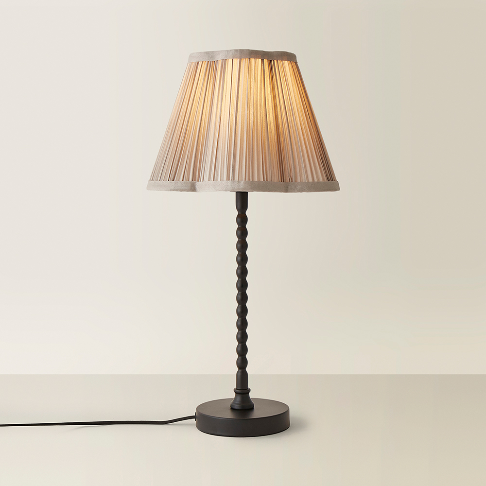 ValueLights Maeve Light Grey Pleated Faux Silk Scallop Shade Black Bobbin LED Table Lamp Image 5