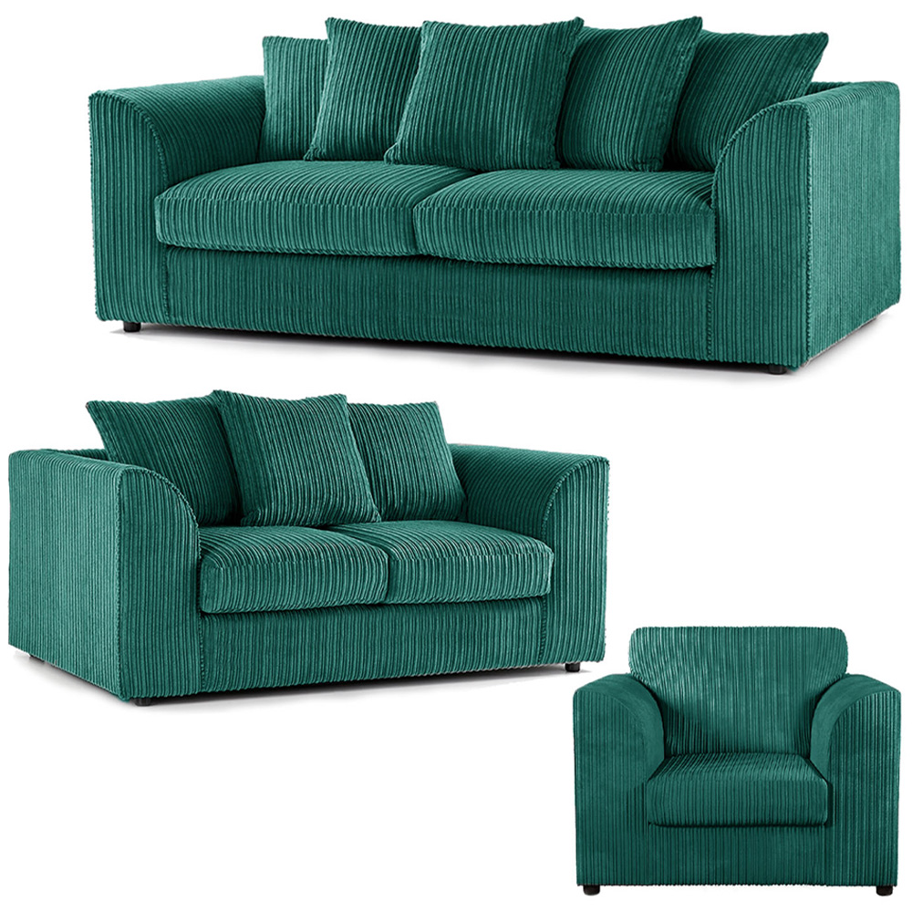 Luxor 6 Seater Teal Jumbo Cord Sofa Suite with Scatter Back Image 2