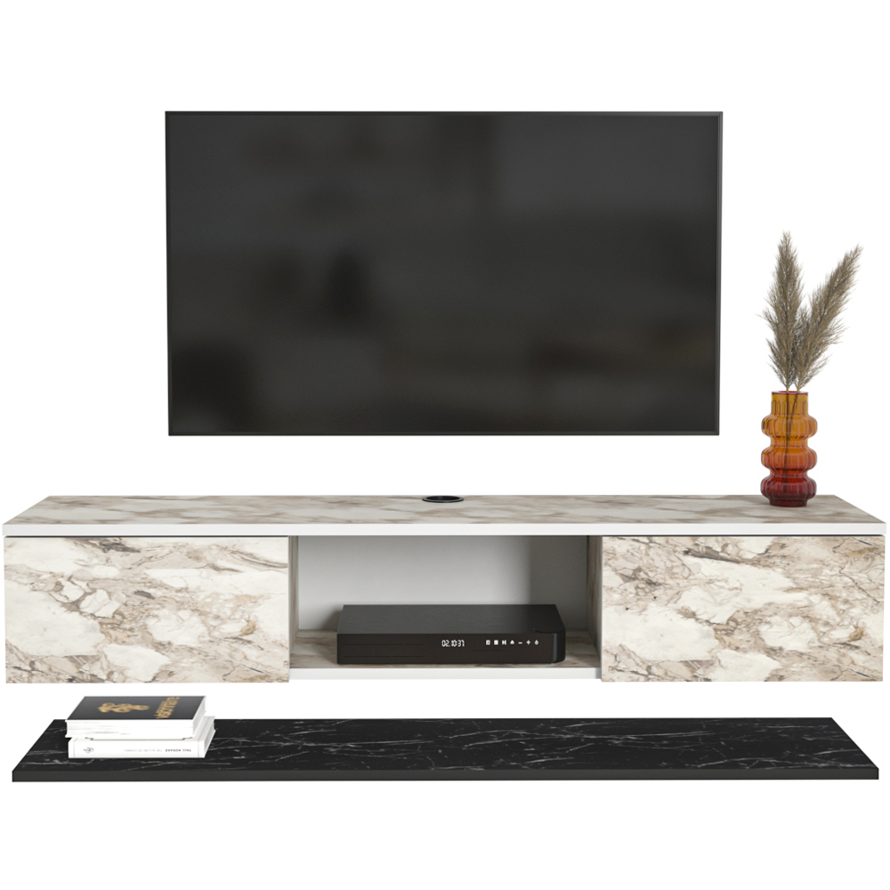 Decorotika Elia 2 Door Single Shelf Ephesus and Bendire Floating TV Unit with Wall Shelf Image 2
