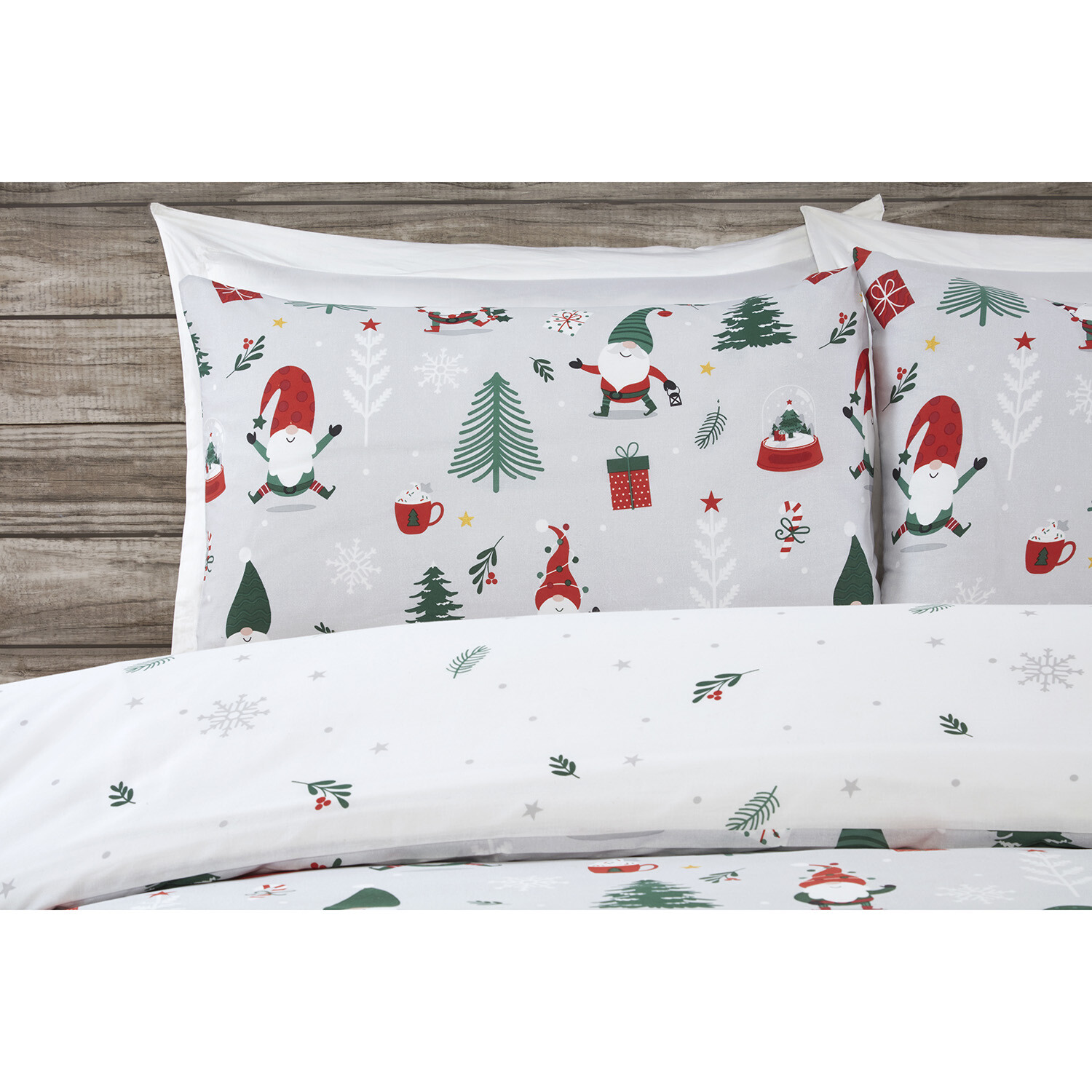 Christmas Gonks Duvet Cover and Pillowcase Set - Grey / Double Image 3