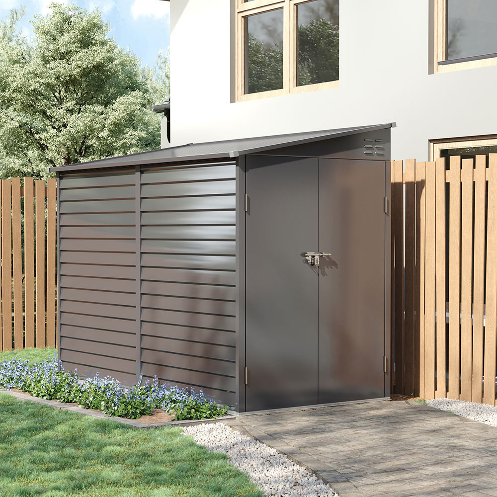 H&O Direct 8.9 x 4.7ft Grey Lean To Metal Pent Garden Shed Image 4
