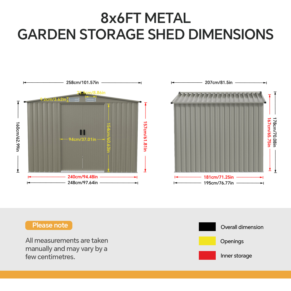 Living and Home 8 x 6ft Grey Metal Apex Garden Storage Shed Image 8