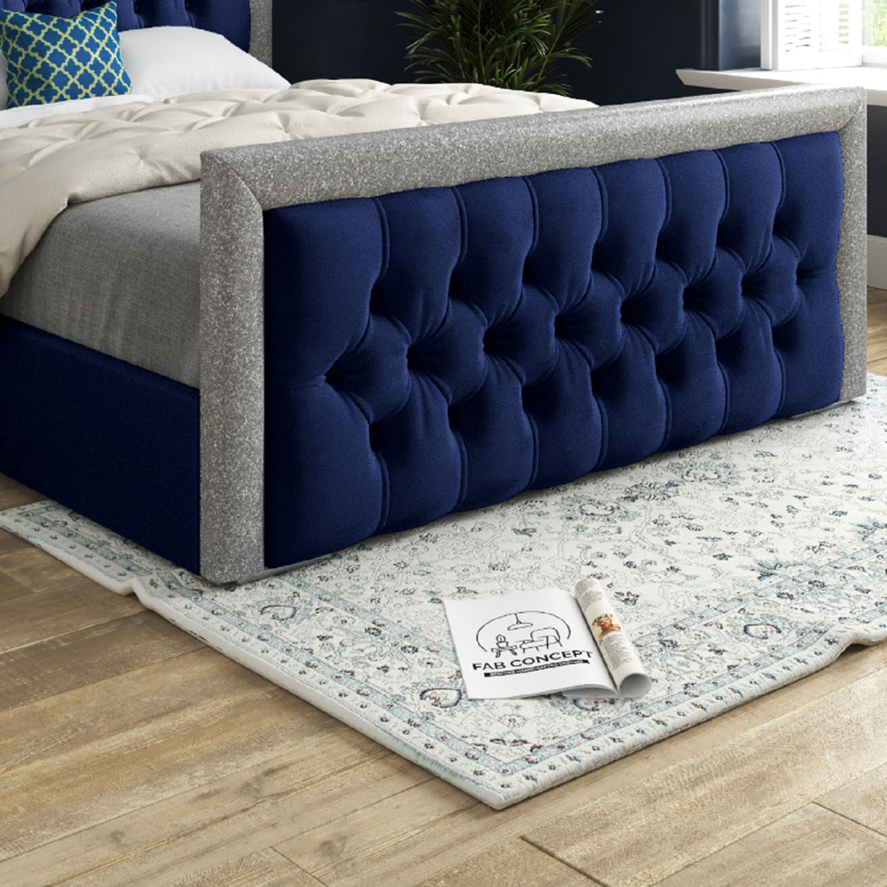 Venice King Size Blue Soft Velvet Upholstered Bed Frame with Glitter Border Headboard Image 4