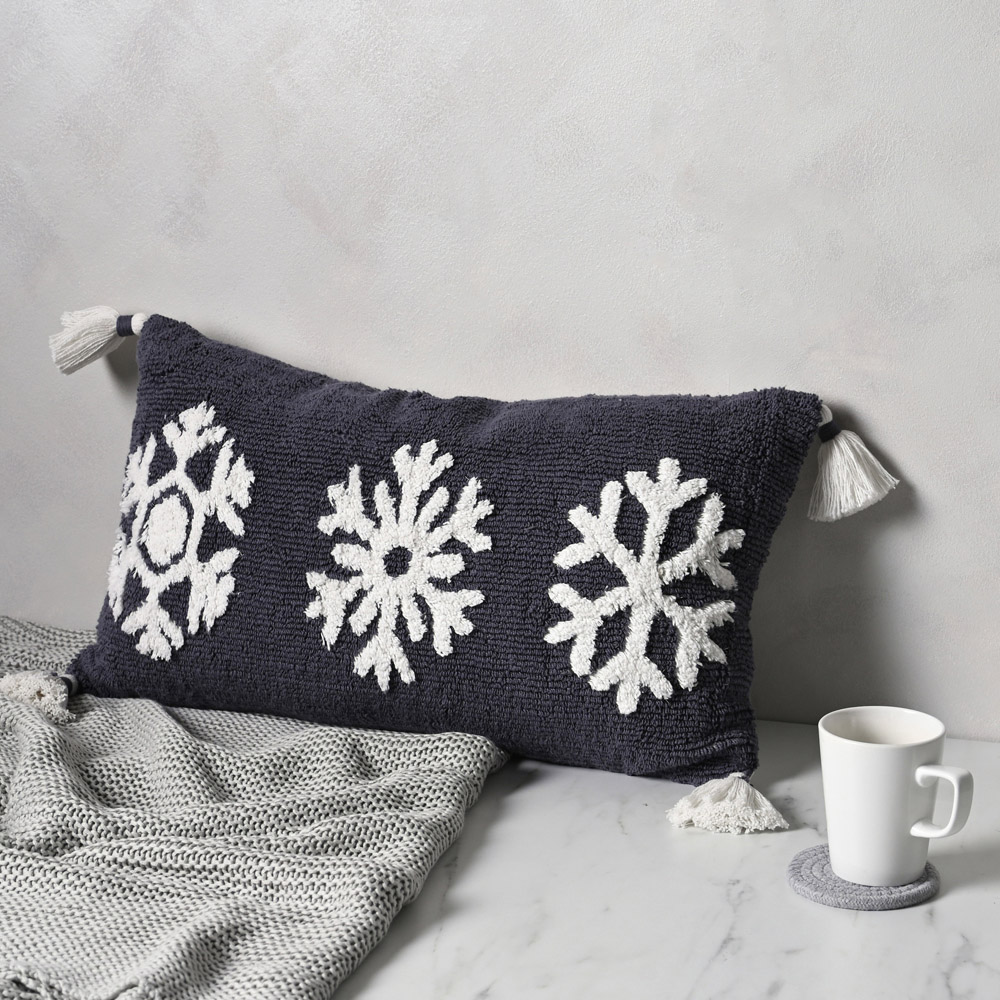 The Christmas Gift Co Snowflake Tasselled Rectangular Cushion Image 2
