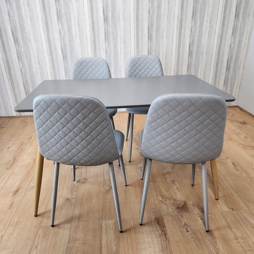 Kosy Koala 4 Seater Faux Leather Diamond Stitch Rectangular Dining Set Grey Image 2