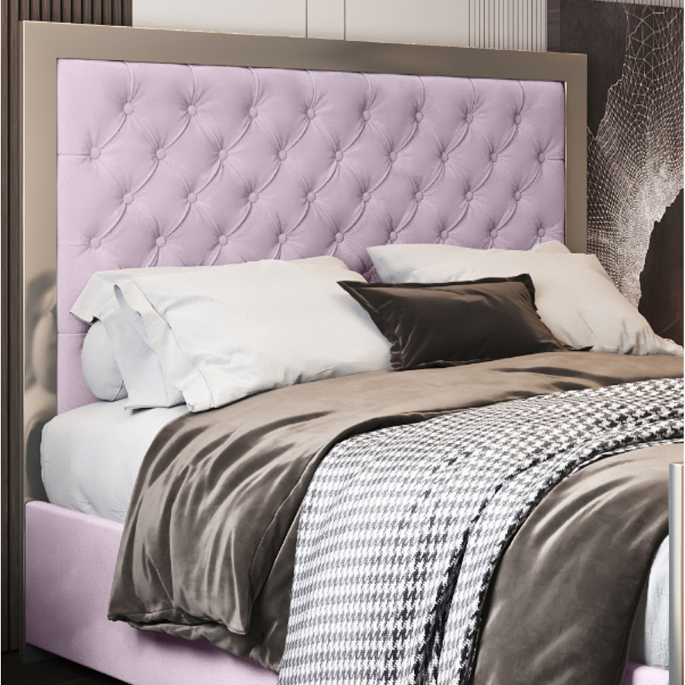 Maddison Pink Single Velvet Upholstered Metal Bed Frame with Padded Headboard Image 3