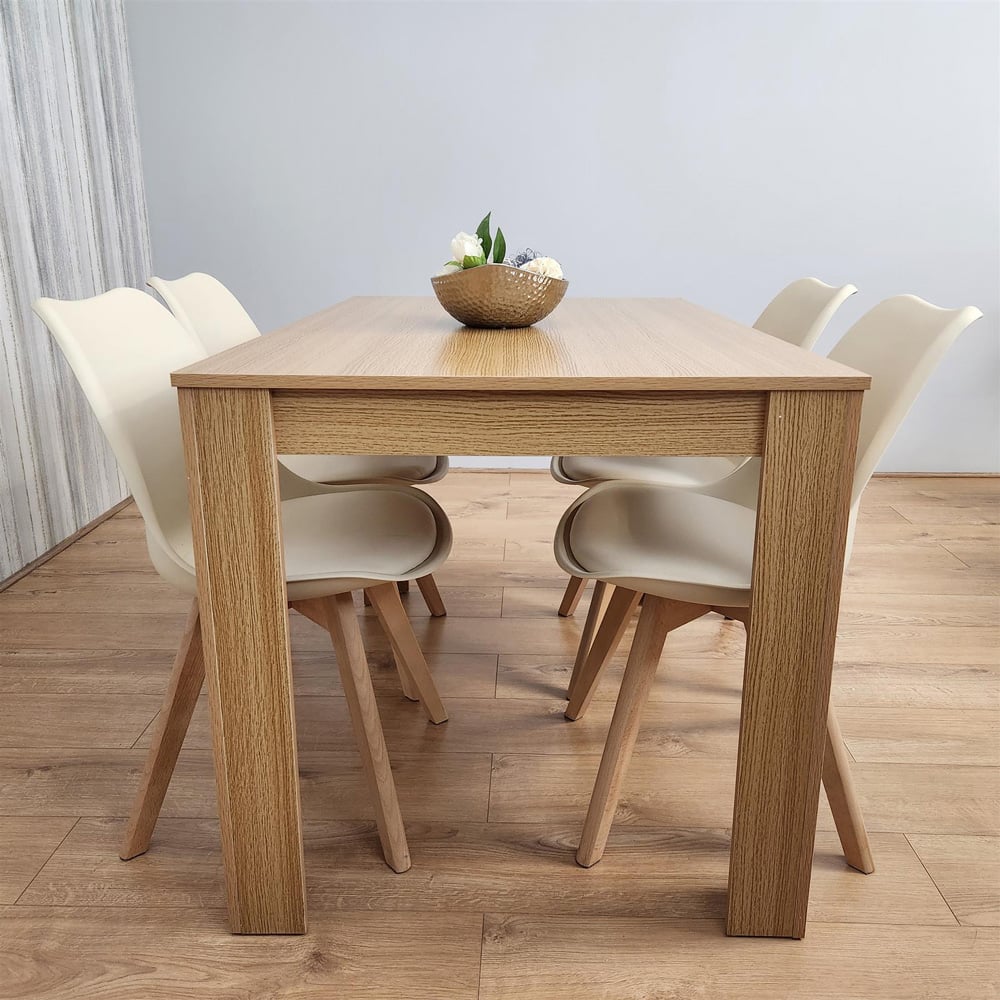 Portland 4 Seater Square Leather Dining Table Set Oak Effect and Cream Image 7