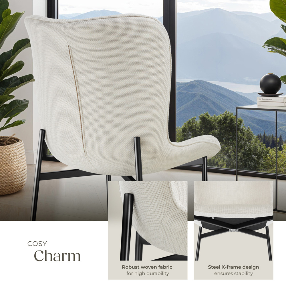 tectake Tessa Off White and Black Woven Fabric Padded Dining Chair Image 6