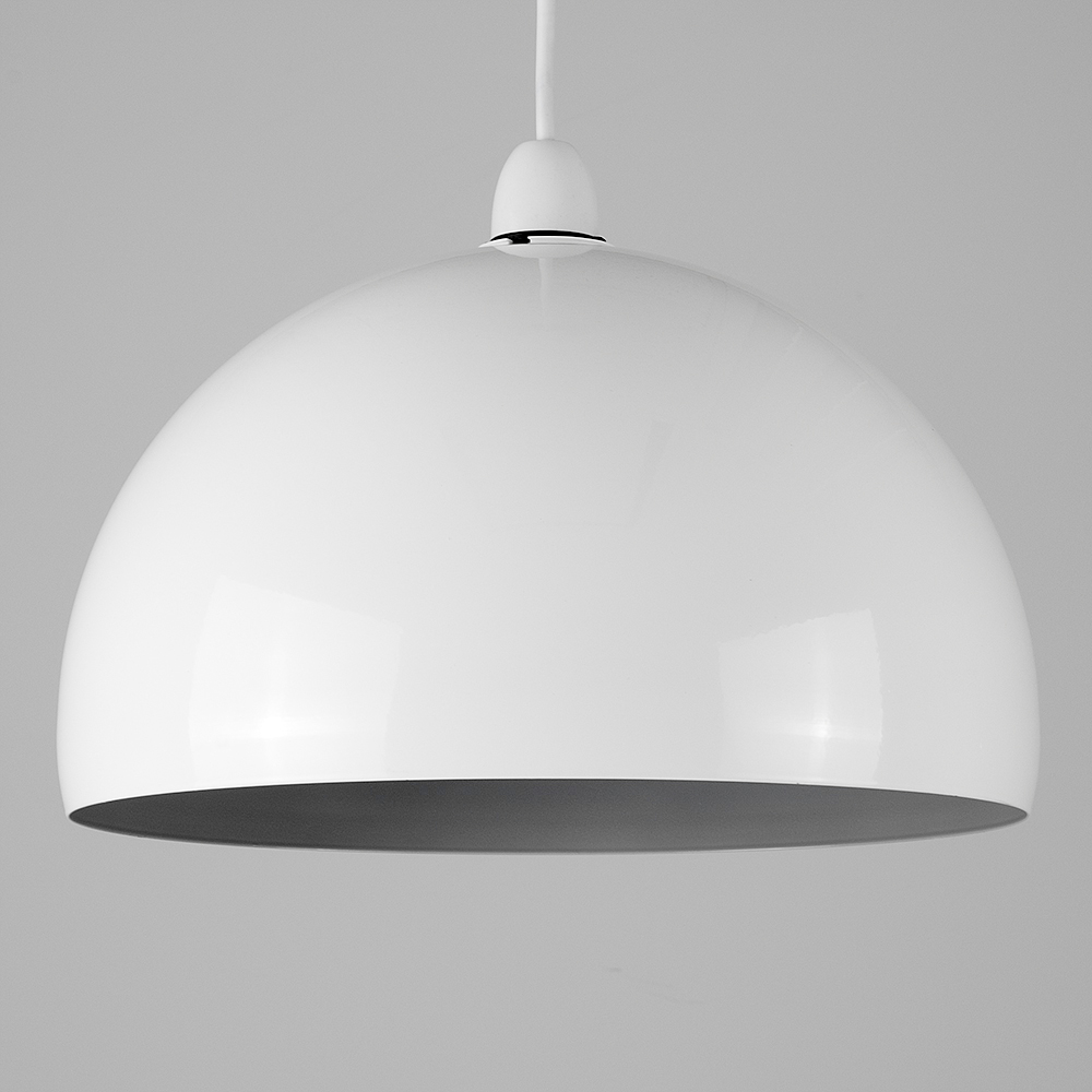 ValueLights Curva Gloss White and Grey Metal Dome Pendant Shade Image 2