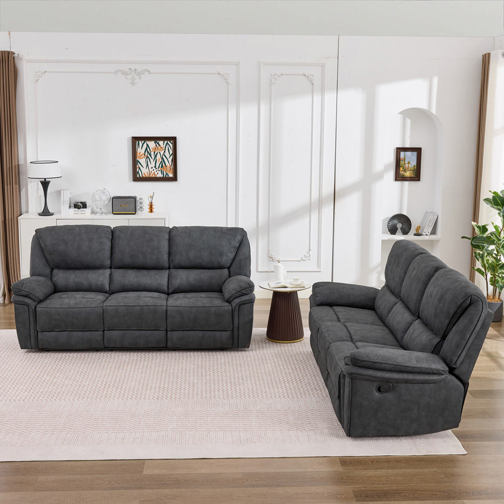 Langham 6 Seater Dim Grey Leathaire Manual Recliner Sofa Set Image 8