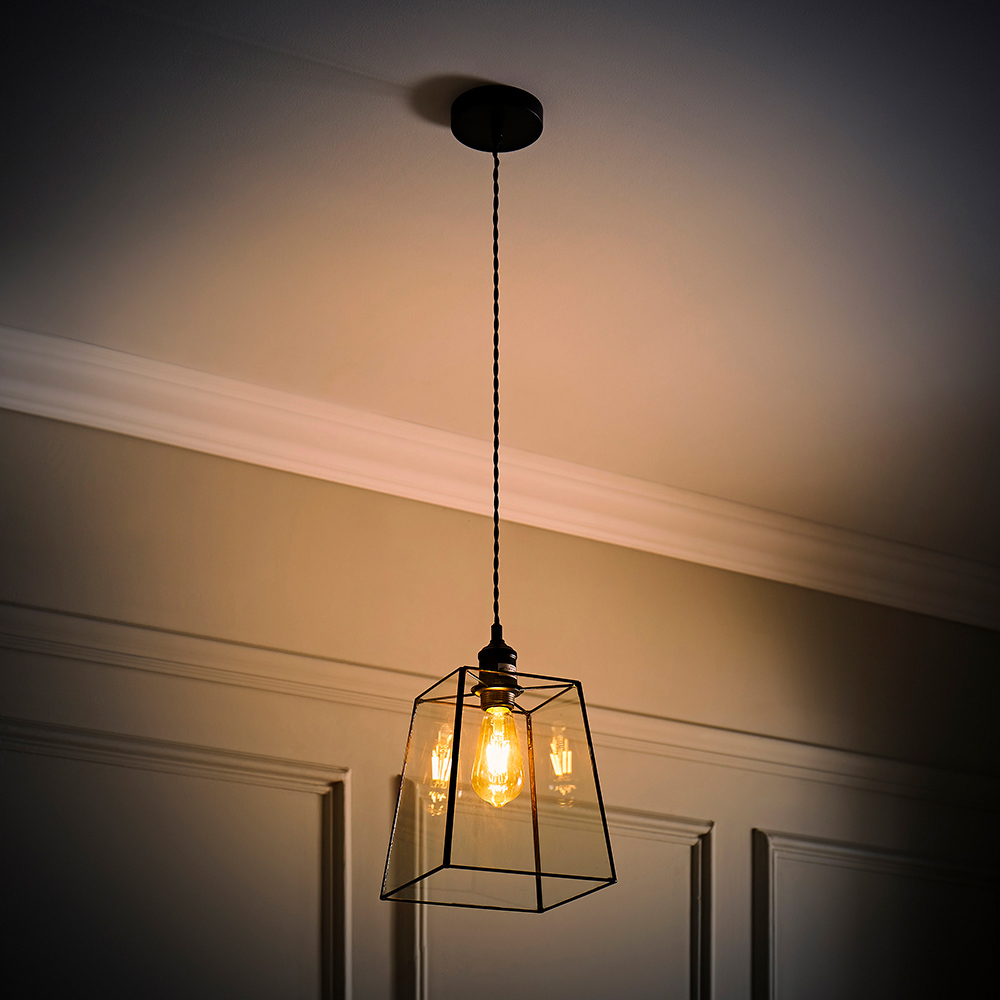 ValueLights Susie Single Glass Lantern Shade Matte Black LED Ceiling Pendant Light Image 2