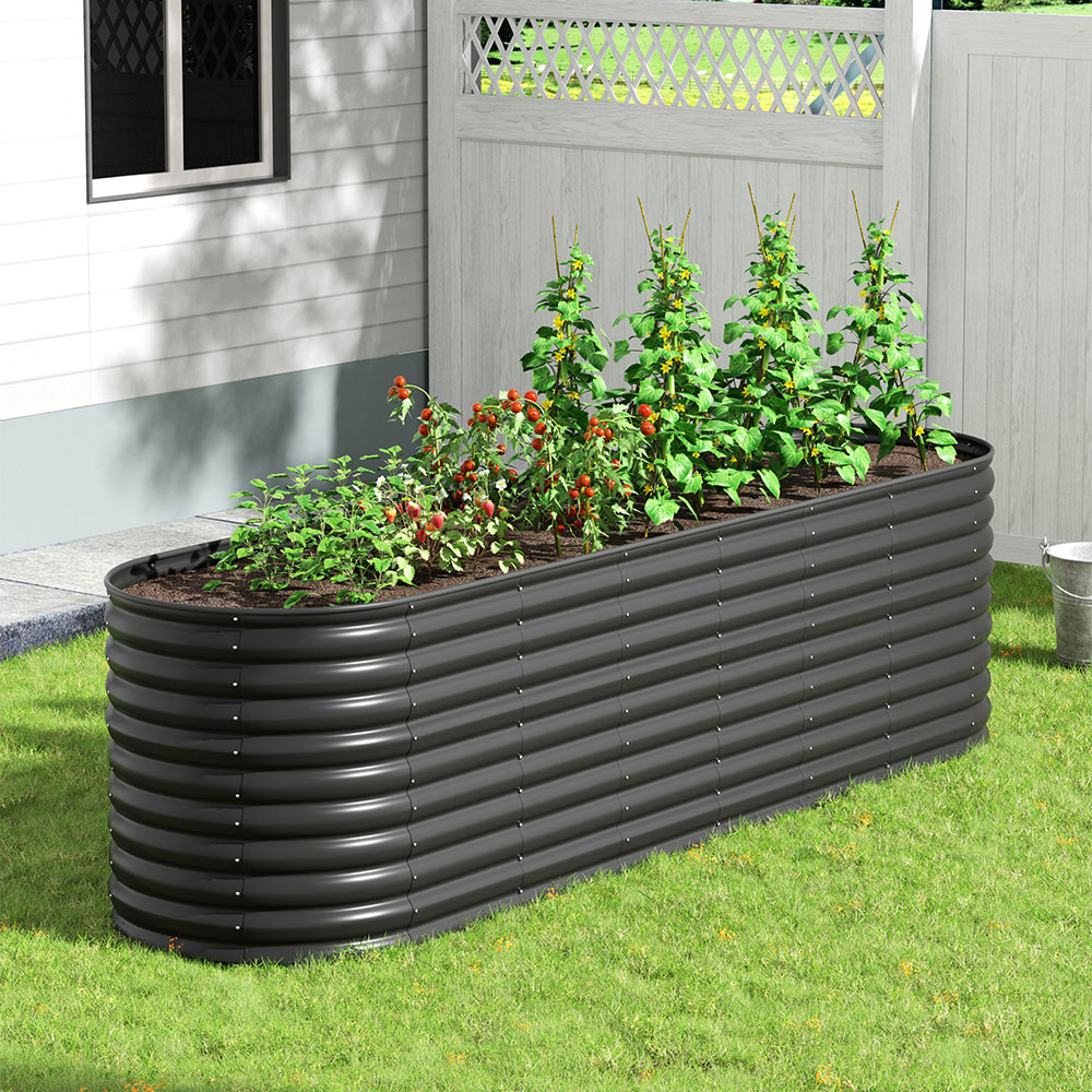 Living and Home Black Oval Galvanised Steel Raised Garden Bed 320 x 80cm Image 8