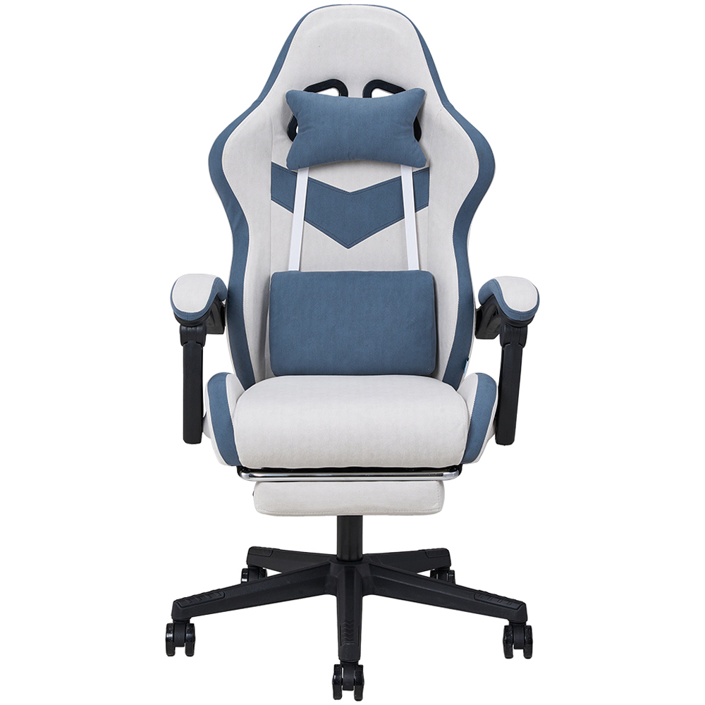 Living and Home Grey and Blue Fabric Gaming Chair with Footrest Image 2
