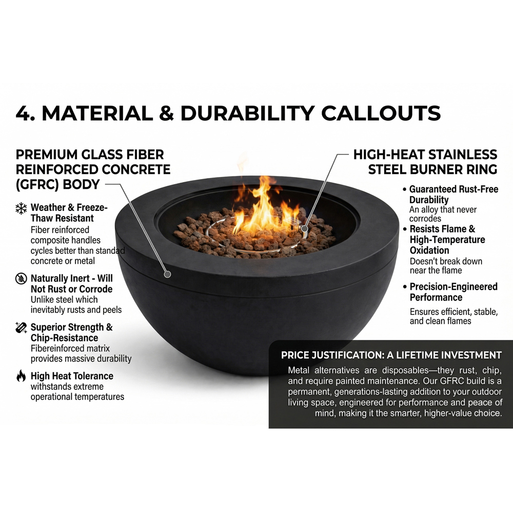 Centurion Tabiti Black Lavish Patio Gas Fire Pit with Stone Finish Image 9