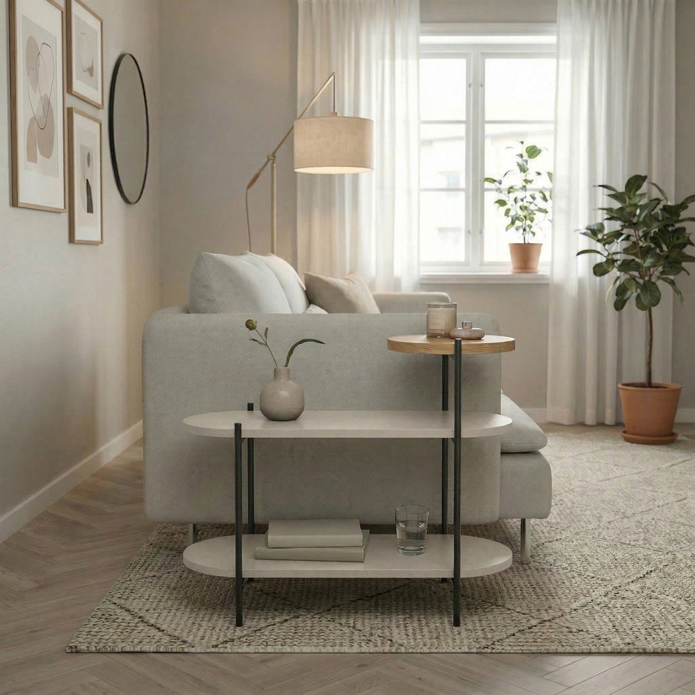 Decortie Somo Sandstone 3 Shelf Slim Metal Frame Display Side Table Image 3