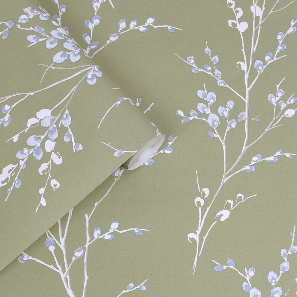 Laura Ashley Pussy Willow Moss Green Wallpaper Image 2