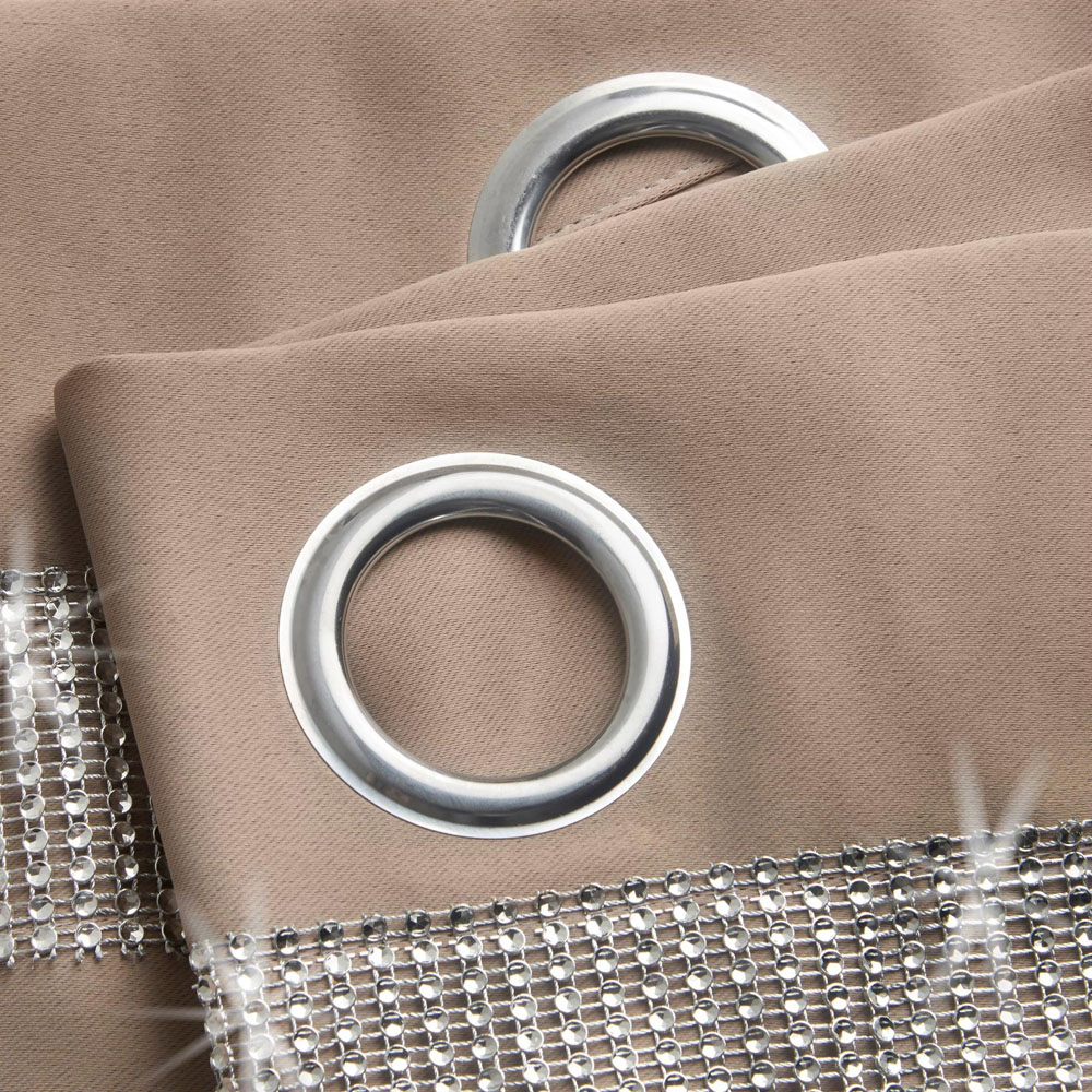 Alan Symonds Palace Beige Plain Thermal Ring Top Eyelet Curtains with Diamante Band 228 x 183cm Image 3