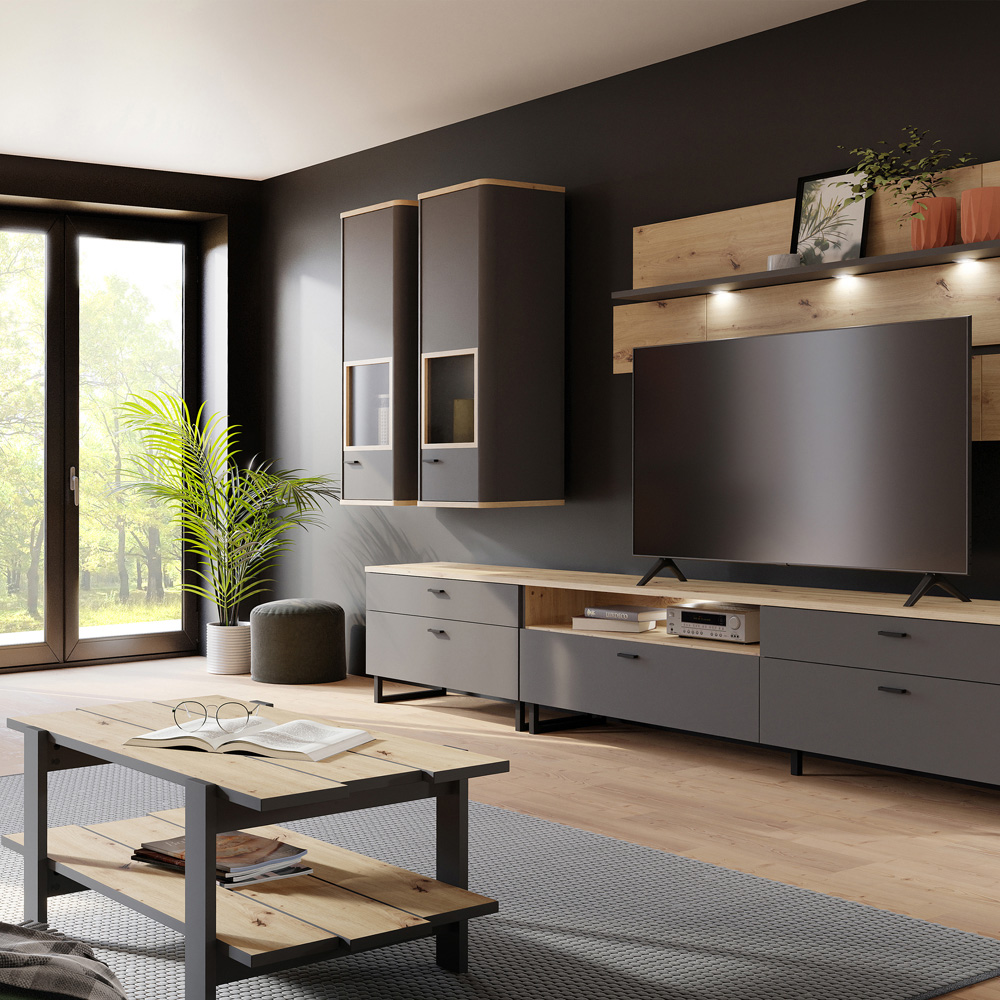 Florence Klara Single Door Grey and Oak Glass Display Cabinet Image 6