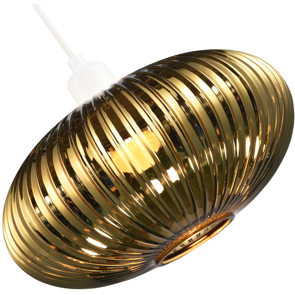 Happy Homewares Designer Shiny Gold Plated Line Ribbed Glass Oval Pendant Shade Image 6