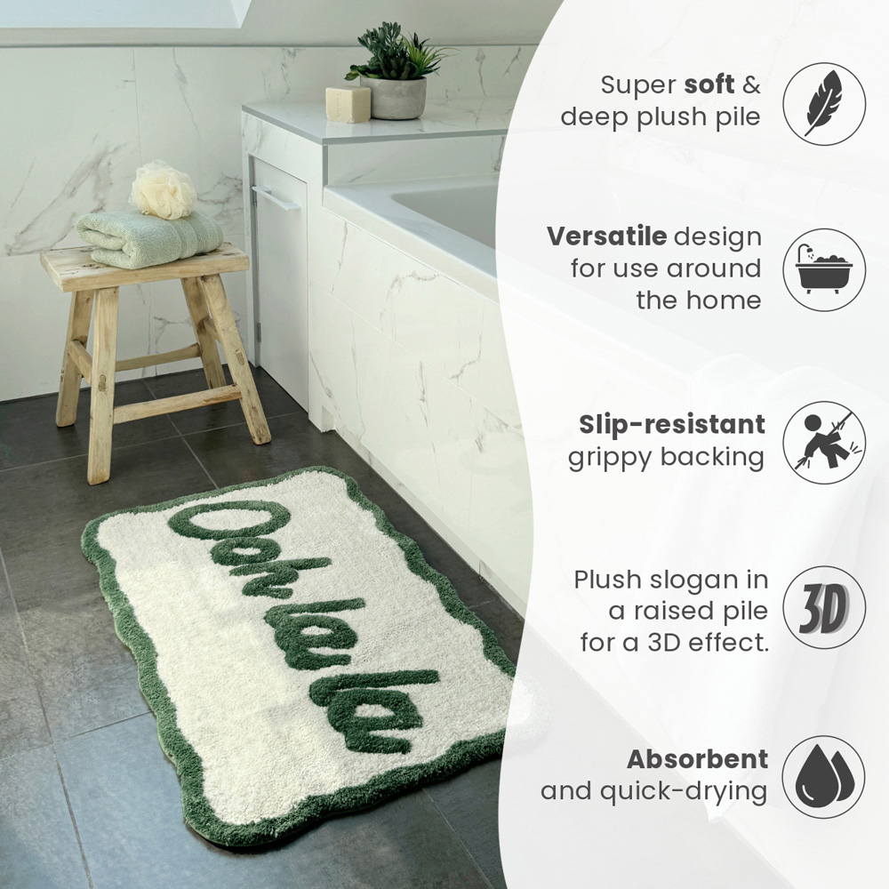 Mooky Mats Ooh La La Slogan Scallop Green and Cream Non Slip Bath Mat 50 x 80cm Image 5