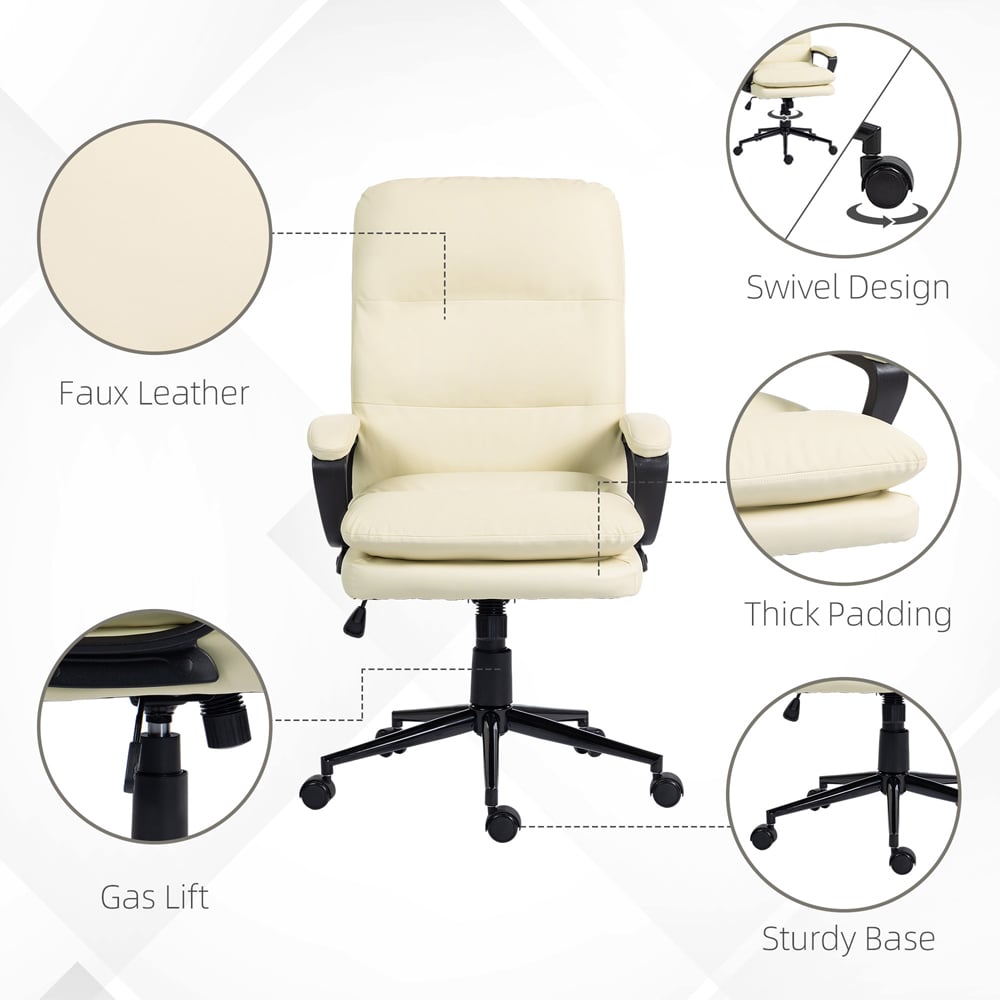 Portland Cream White PU Leather Height Adjustable Office Chair Image 7