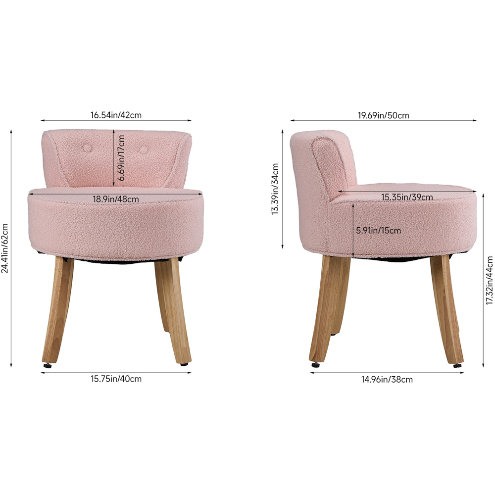 Living and Home Pink Teddy Fleece Button Tufted Vanity Stool Image 9