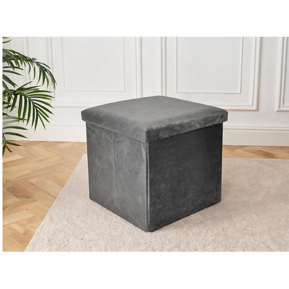 Brushed Velvet Storage Box Grey Image 4