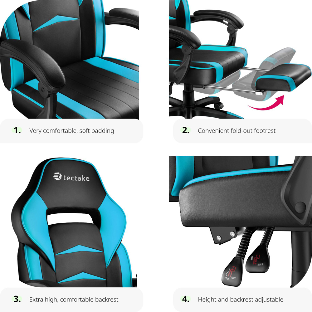 tectake Comodo Black and Azure Gaming Chair Image 4