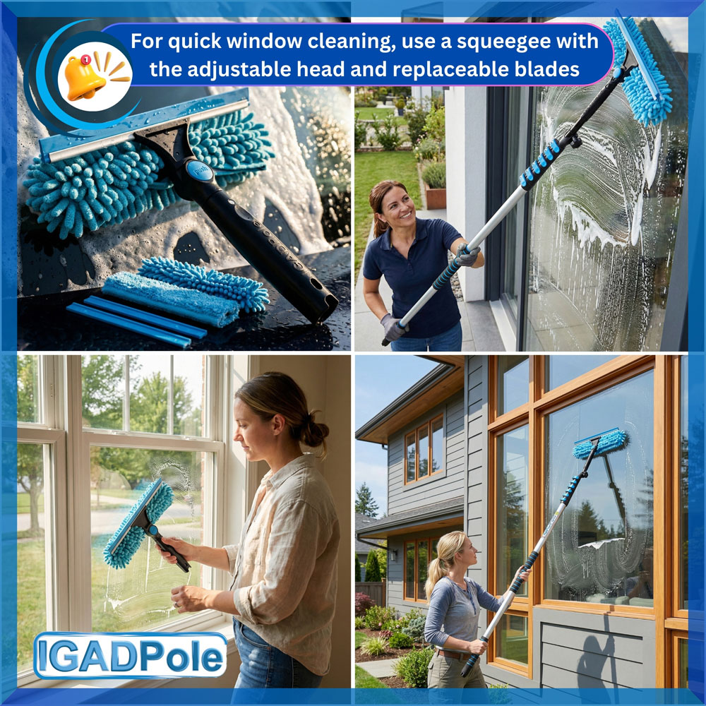IGAD Pole Water-Fed Extension Pole Cleaning Kit with Cobweb Duster and Squeegee 5m Image 2