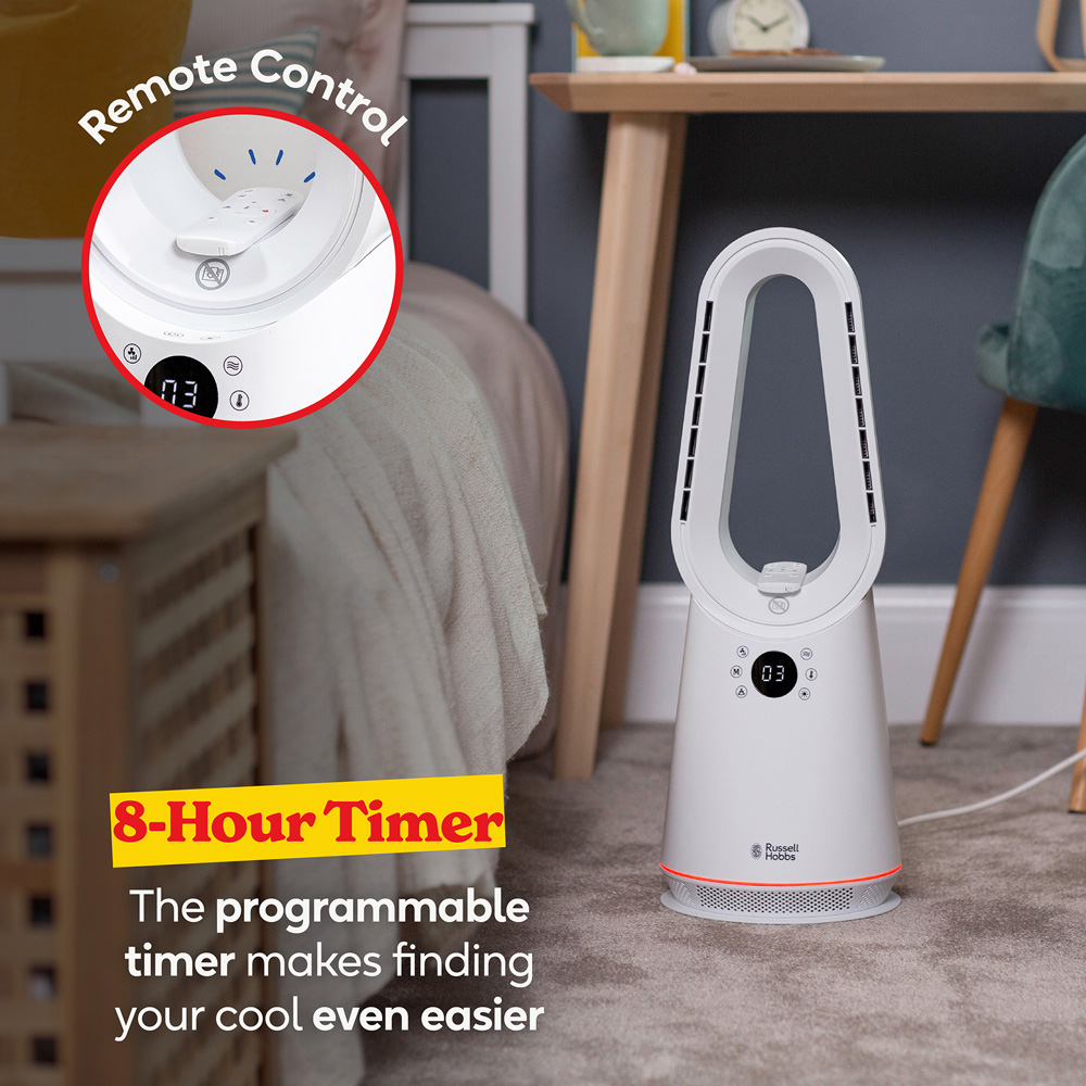 Russell Hobbs White Oscillating Bladeless Heat and Cool Fan with Remote Image 5