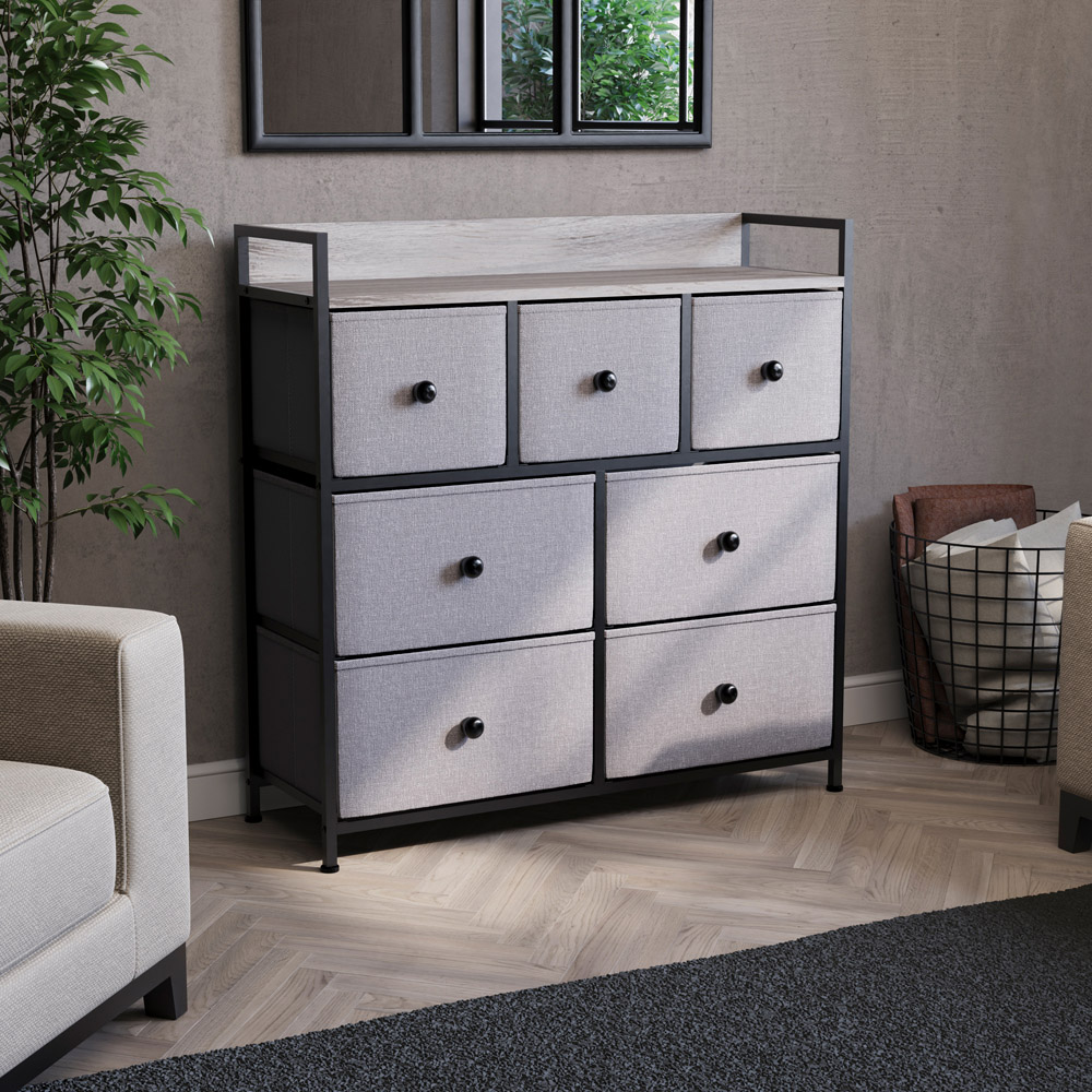 Vida Designs Chorley 7 Drawer Beige and Grey Wood Fabric Chest of Drawer Image 4