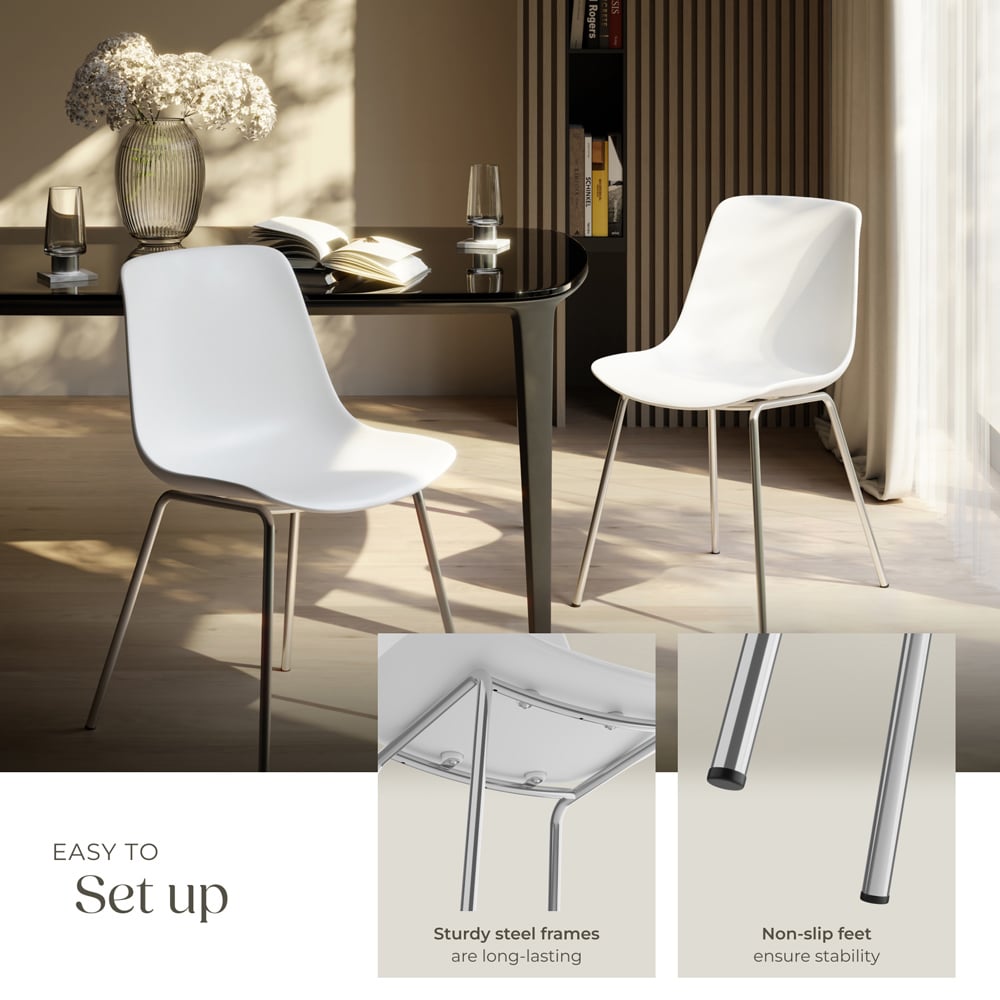 tectake Mave Set of 2 White and Chrome Dining Chair Image 4