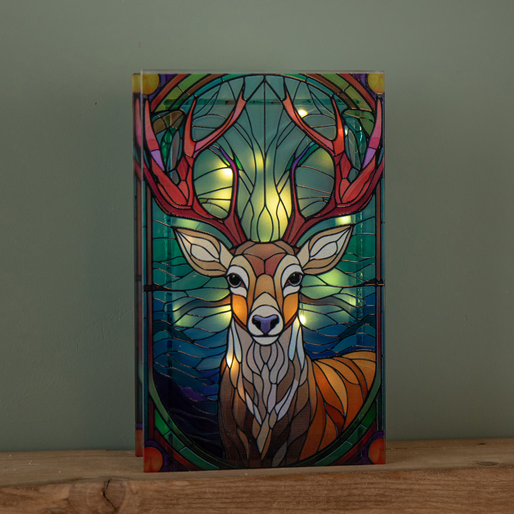 Samuel Alexander 50 Warm White LED Light Up Stag Scene Stained Glass Christmas Decoration 21cm Image 4