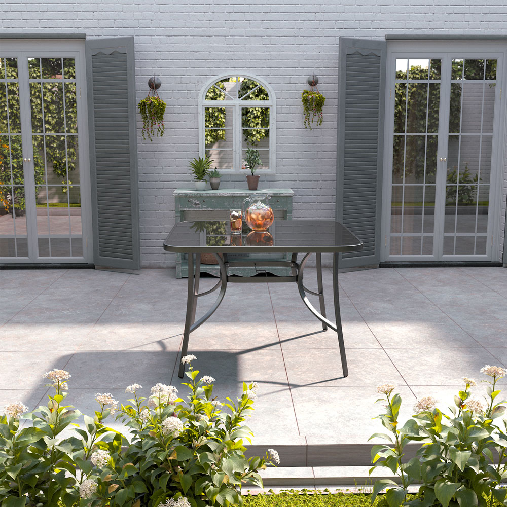 Living and Home Glass 4 Seater Square Garden Dining Table Image 8