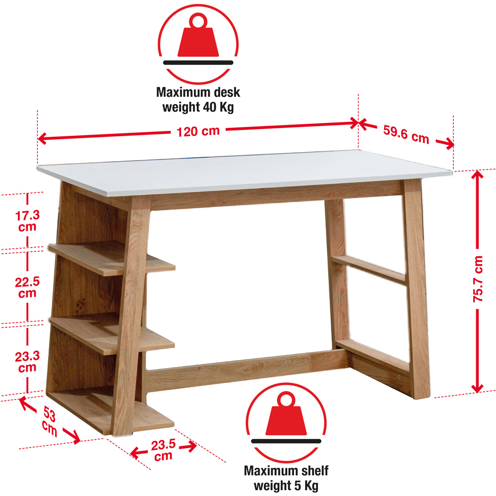 TTAP Monza Oak Effect and White Top 3 Shelf Office Computer Desk Image 8