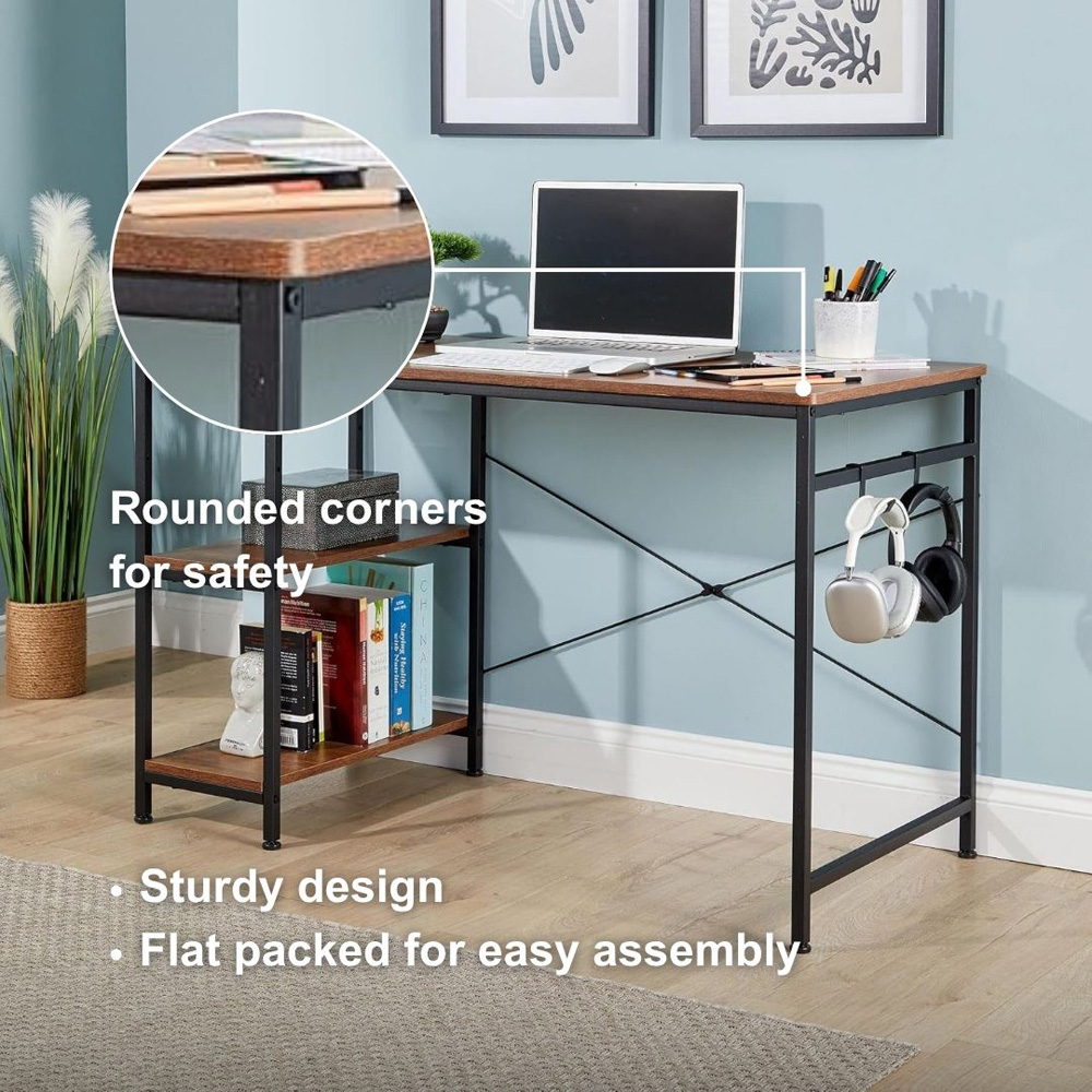 Home Source Stanton 2 Shelf Computer Desk with Hook Light Oak Image 6