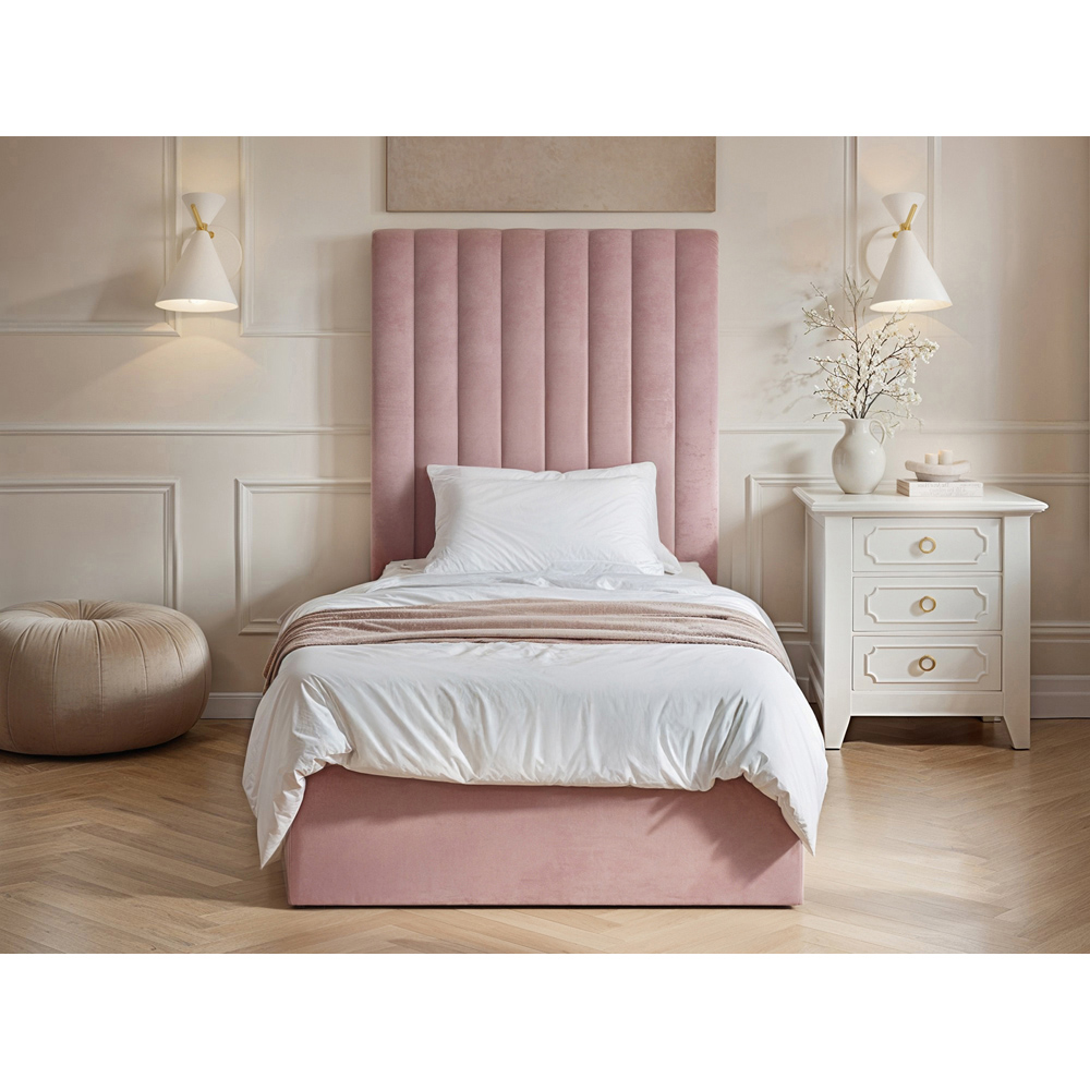 Solace+Co Everley Single Pink Velvet Ottoman Bed Image 5