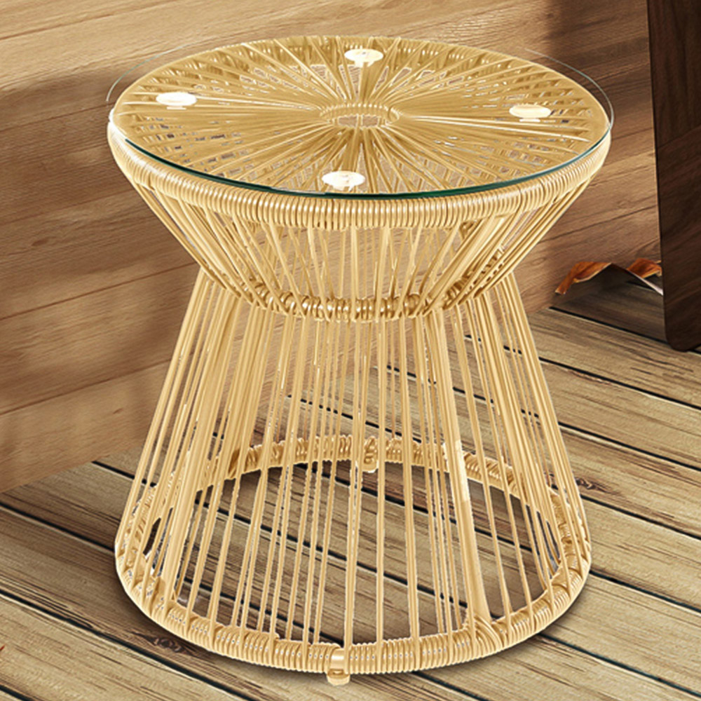 Outsunny Natural Rattan Hollow Drum Design Round End Table Image 1
