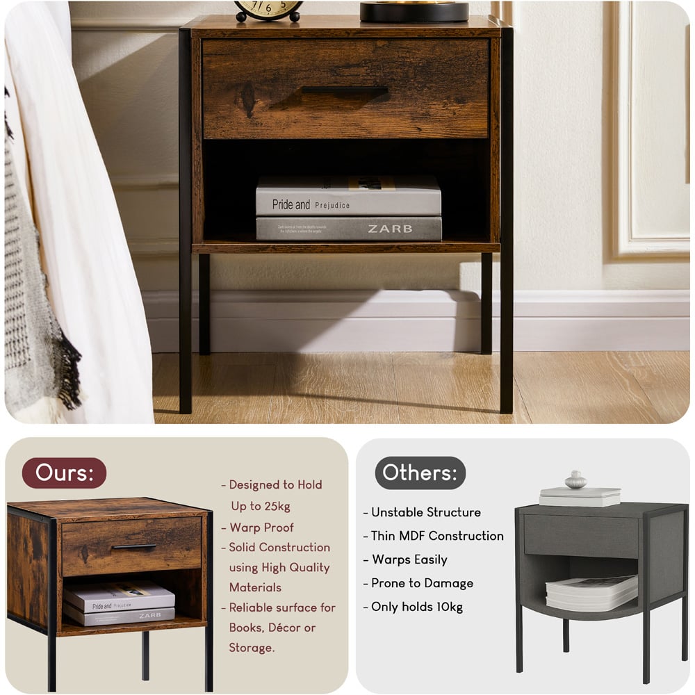 Vida Designs Brooklyn Single Drawer Dark Wood Bedside Table Image 6