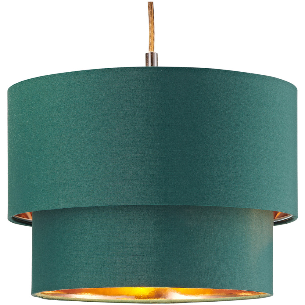 Happy Homewares Forest Green Cotton Shiny Copper Inner Double Tier Pendant Shade Image 3