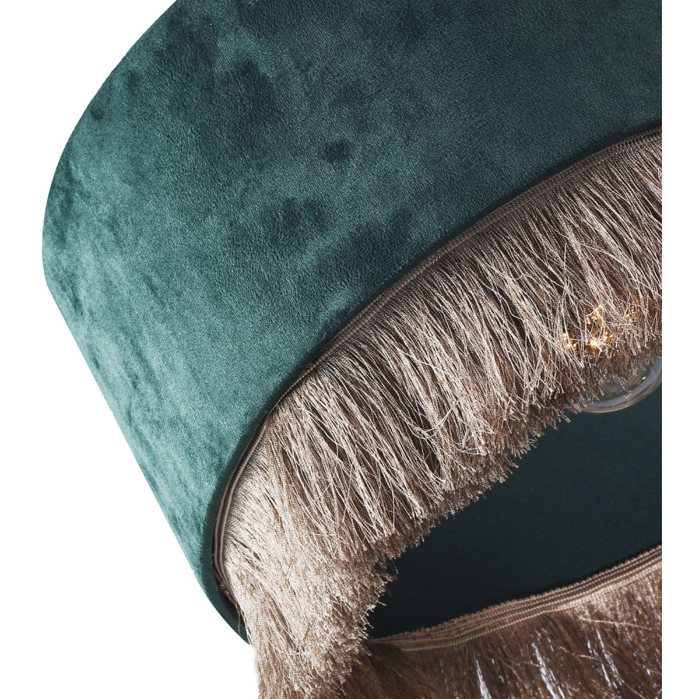 Happy Homewares Forest Green Soft Velvet Circular Gold Tassels Pendant Shade Image 5