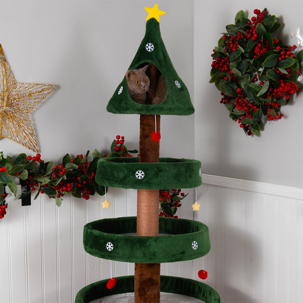 Christmas Tree Cat Tower Green Image 4