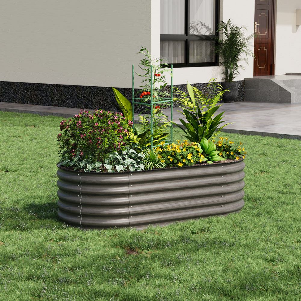 Living and Home Grey Oval Galvanised Steel Raised Garden Bed 160 x 80cm Image 2