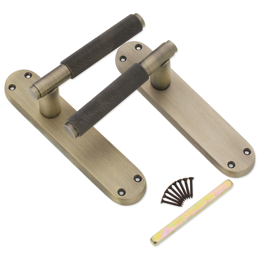 Spira Brass Connaught Matt Antique Knurled Lever Door Handle with Latch Backplate 2 Pack Image 3