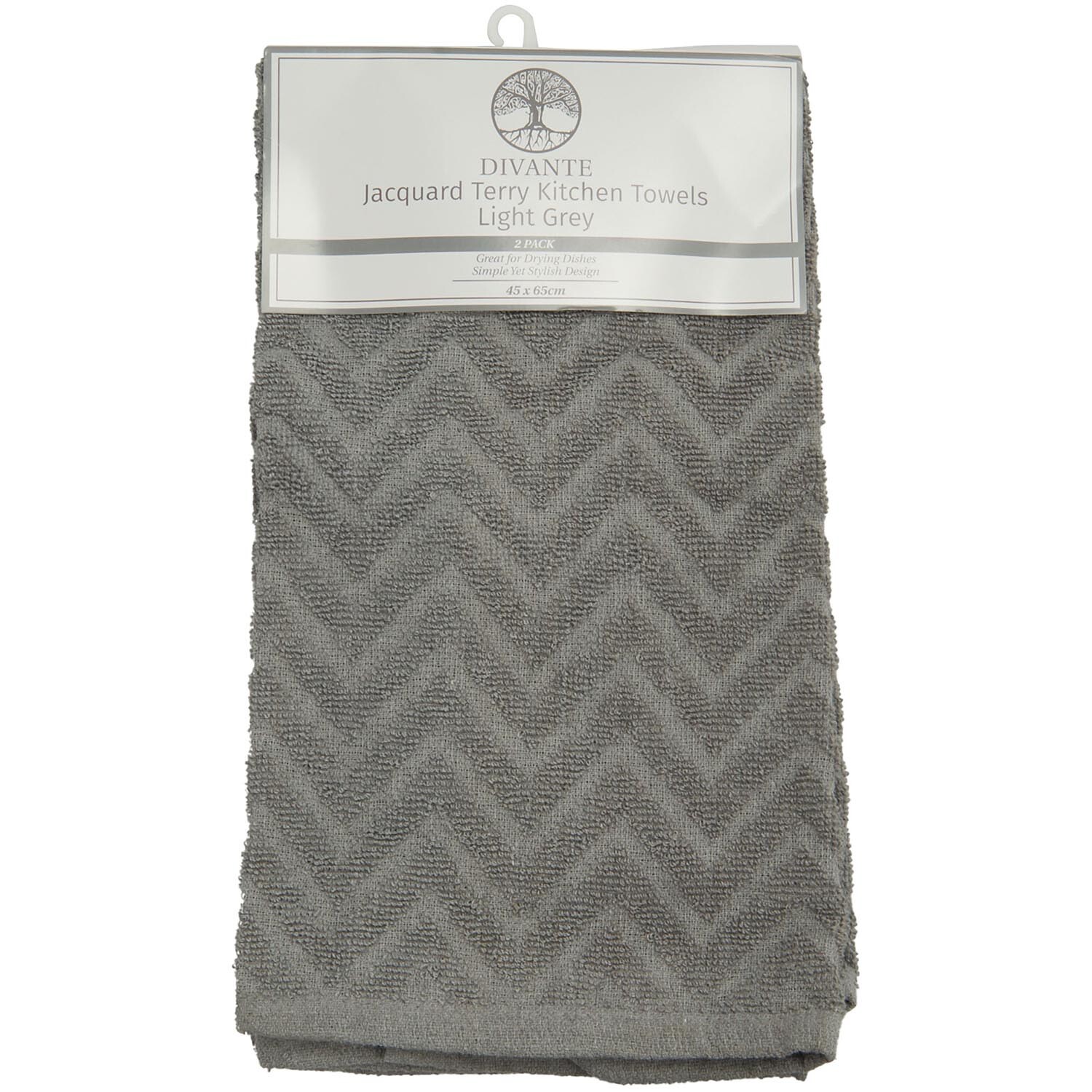 Divante Pack of 2 Jacquard Terry Kitchen Towels - Light Grey Image 1