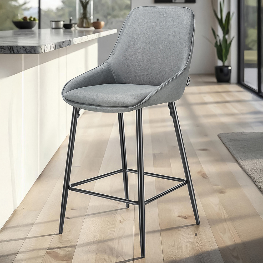 tectake Siera Grey and Black Woven Fabric Bar Stool Set of 6 Image 1