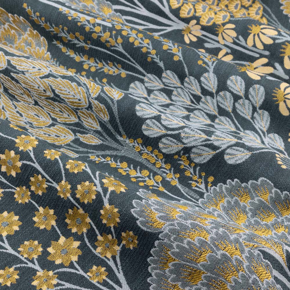 Wylder Nature Ophelia Fully Lined Floral Jacquard Eyelet Curtains Blue and Saffron 168 x 183cm Image 5